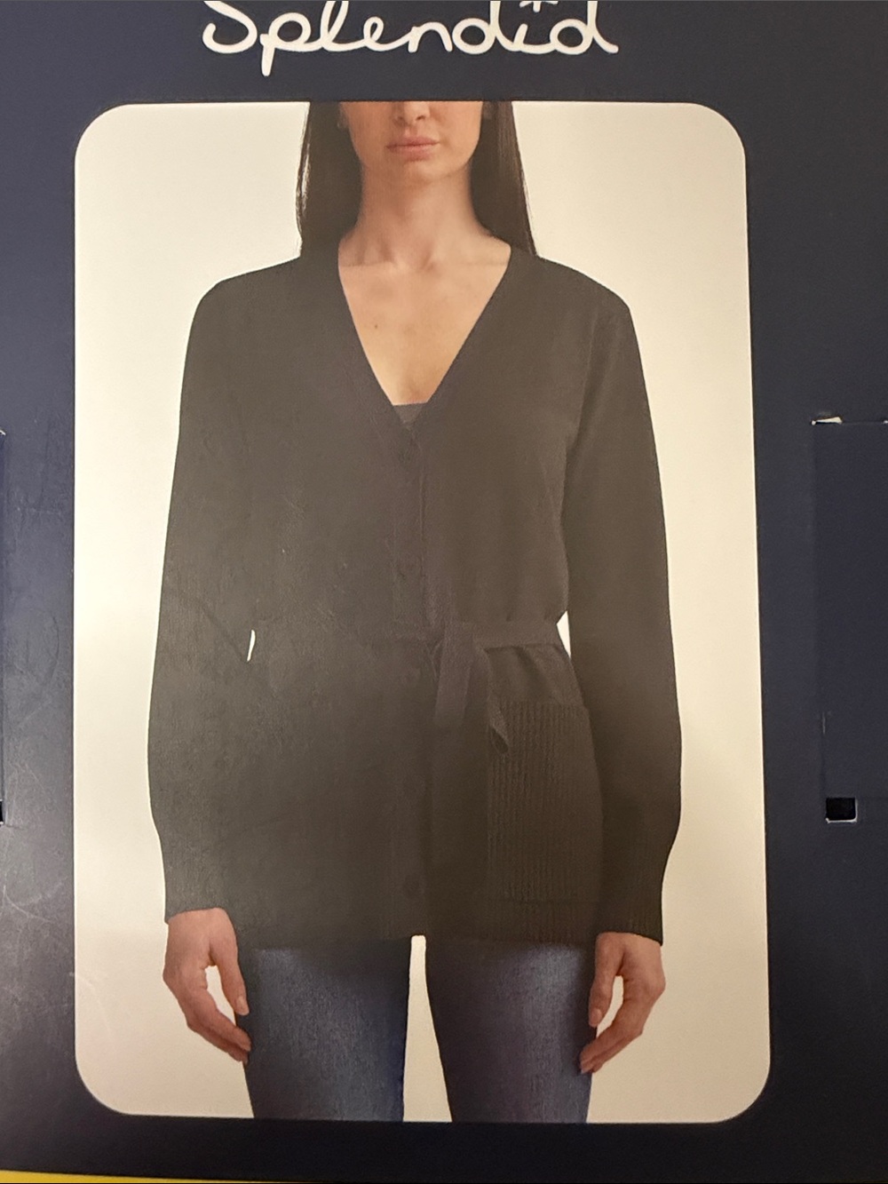 Splendid Black V-Neck Belted Cardigan